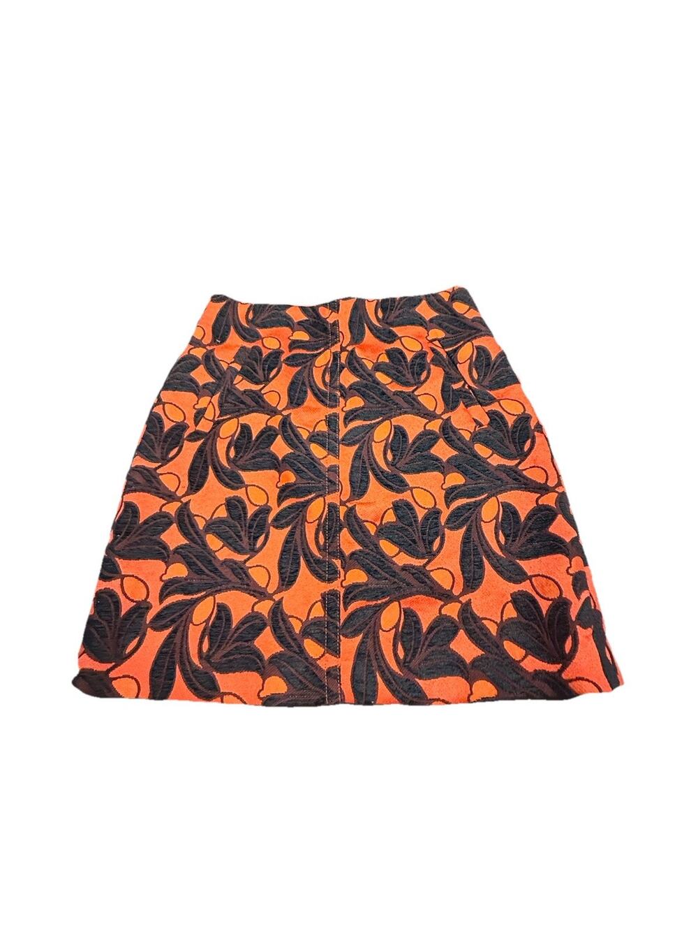 Ann Taylor Orange Black Floral Jacquard Mini Skirt Womens Size 6 Career Office